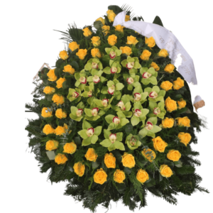 Rózsás orchideás álló koszorú